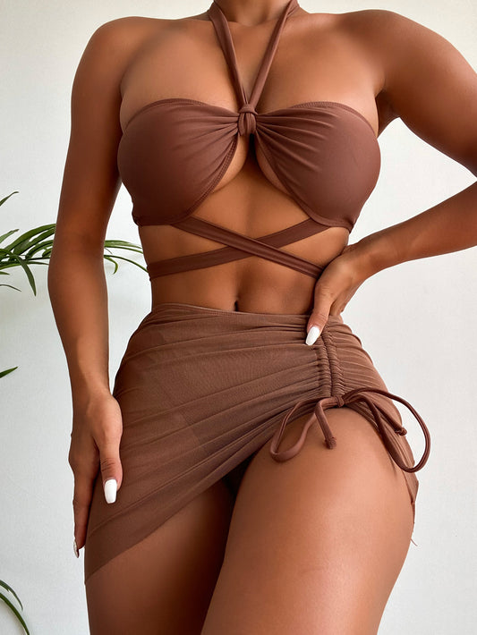 Bikini Solid Color Three Piece Split Swimsuit Bikini