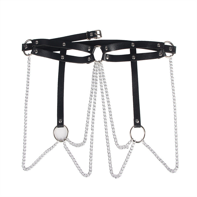 Punk Irregular Asymmetric Trend Sexy Leather Waist Chain Bandage All Match Metal Ornament Tassel