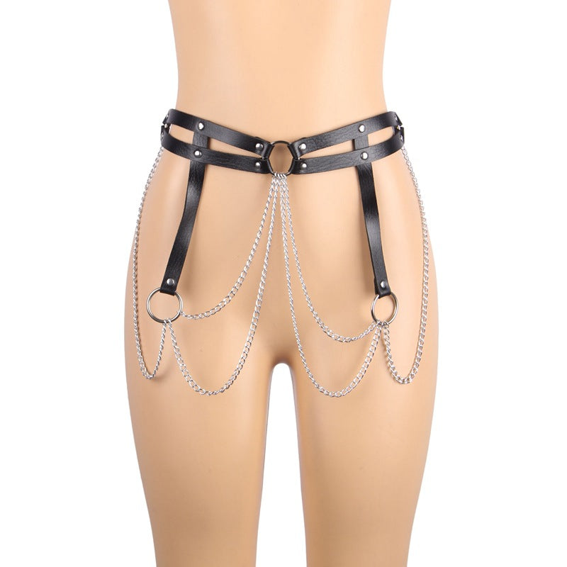 Punk Irregular Asymmetric Trend Sexy Leather Waist Chain Bandage All Match Metal Ornament Tassel