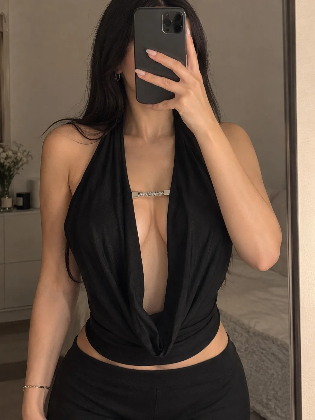 Top noir dos nu col halter (M/L)