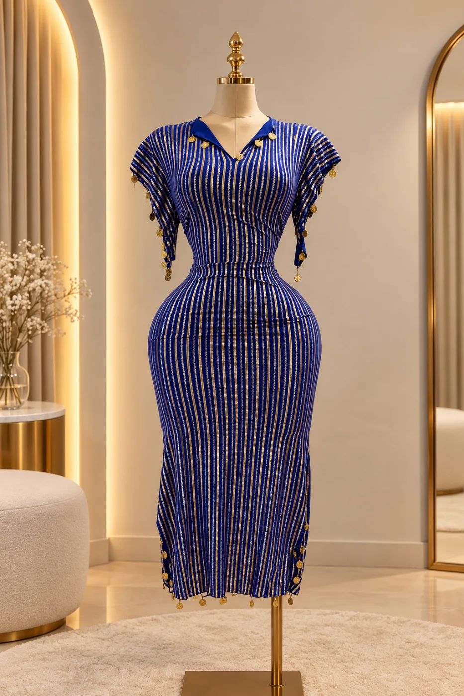 Robe Nancy bleu roi & doré